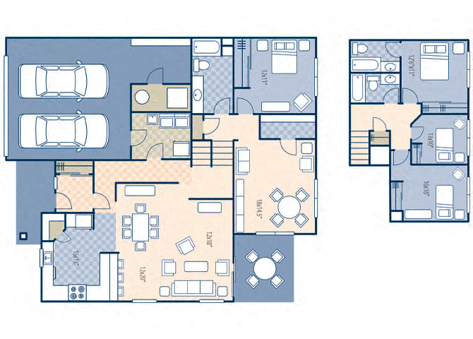Floor plan for 4 beds, 3 baths, 2479 sqft